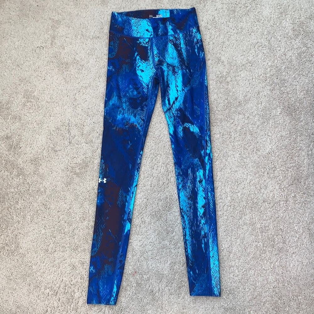 Under Armour Heat Gear Compression Blue Full Length Running Leggings Womens XS